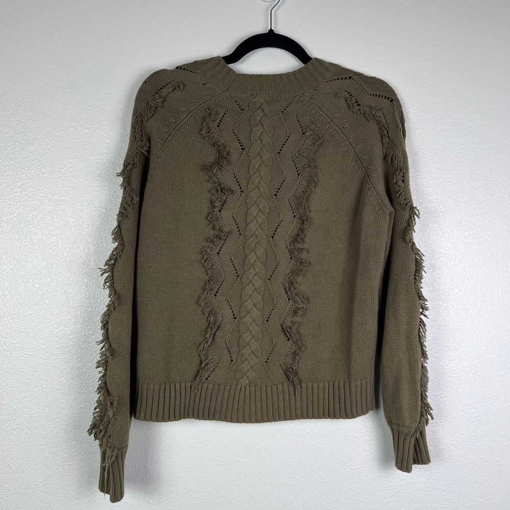 Rails Francis Cable Knit Fringe Sweater Olive Green XS Pullover‎ Crew Neck - Picture 7 of 7
